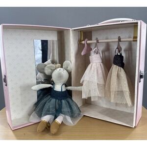 Moulin Roty Ballerina Mouse Doll Plush Stuffed Animal Case And 3 Dresses